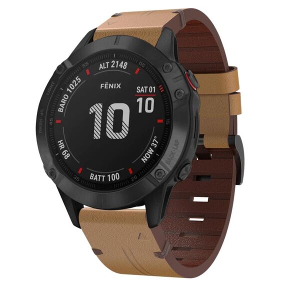 Cinturino per orologio Garmin Fenix 6 Pro GPS 22 mm in pelle con fibbia in acciaio (marrone chiaro)