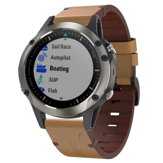 Cinturino per orologio Garmin Quatix 5 Sapphire 22 mm in pelle con fibbia in acciaio (marrone chiaro)