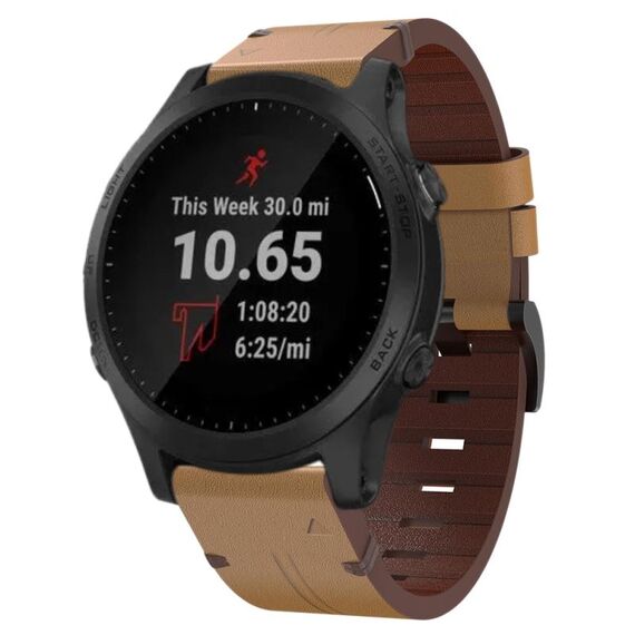 Per Garmin Forerunner 945 22mm cinturino in pelle con fibbia in acciaio (marrone chiaro)