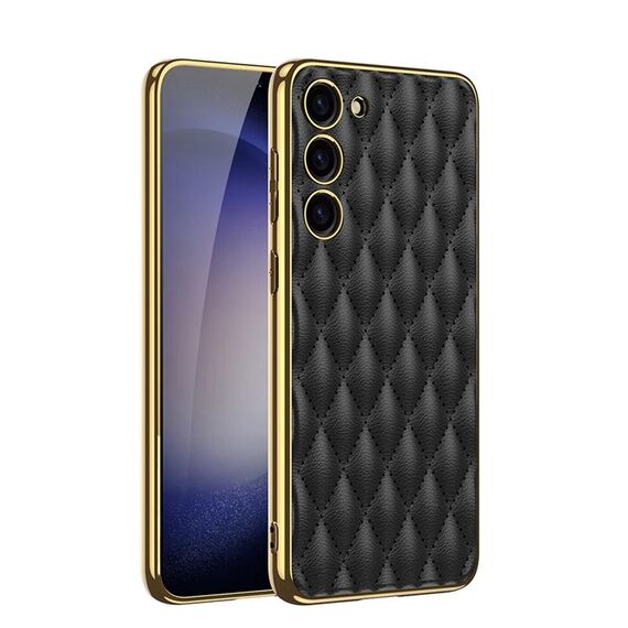 Per Samsung Galaxy S23+ 5G GKK Rhombus Pattern Galvanotecnica Plain PU Custodia per telefono (Nero)