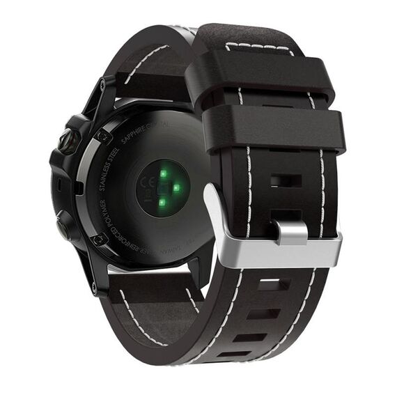 Per Garmin Fenix 7X Solar 26mm cinturino in pelle con fibbia in acciaio cucito (nero)