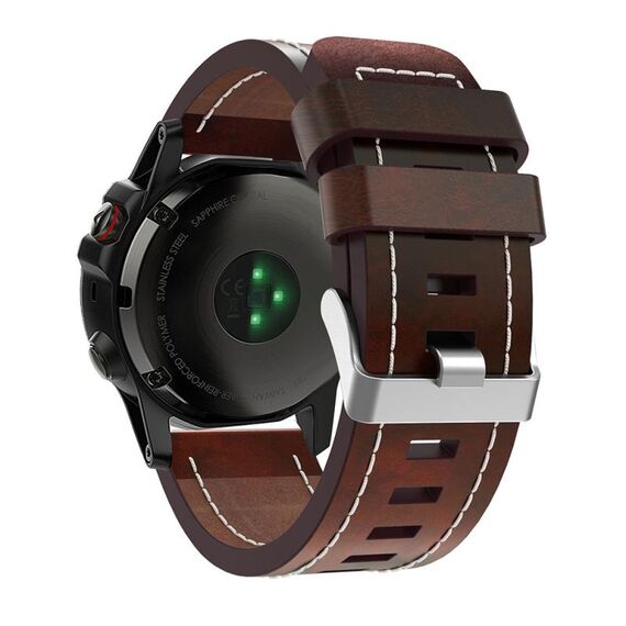 Per Garmin Fenix 3 HR 26mm cinturino in acciaio con fibbia in pelle cucita (rosso marrone)
