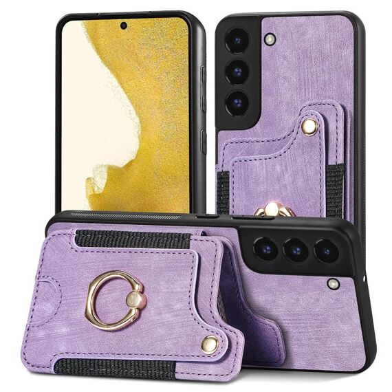 Per Samsung Galaxy S22+ 5G Custodia a portafoglio multi-scheda con anello retro skin-feel (viola)