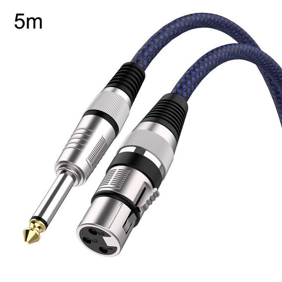 Cavo di bilanciamento XLR per microfono TRS maschio da 6,35 mm blu e nero da 5 m