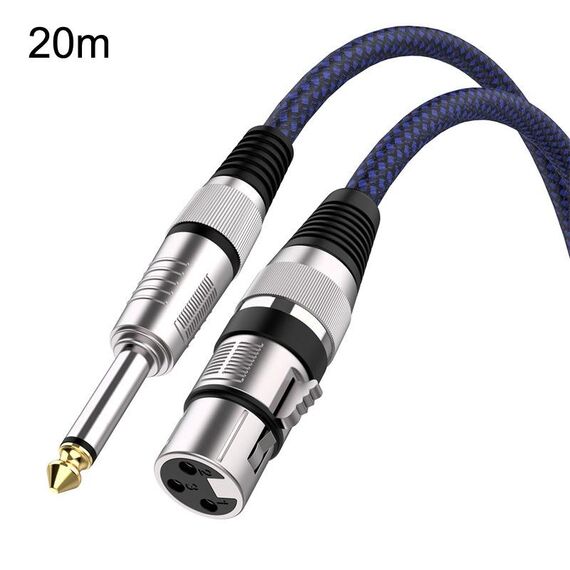 Cavo di bilanciamento XLR per microfono TRS da 6,35 mm maschio e femmina da 20 m blu e nero