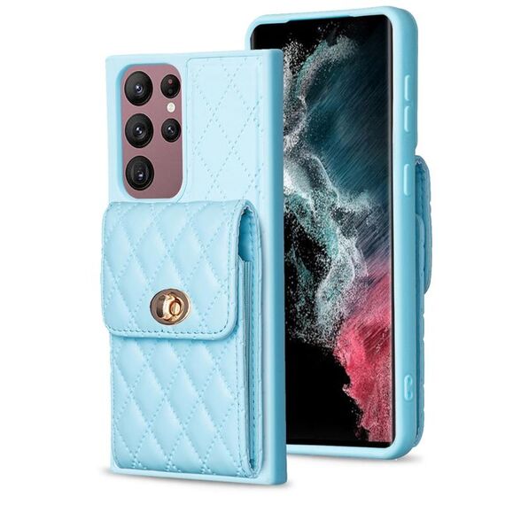 Per Samsung Galaxy S22 Ultra 5G Portafoglio verticale Custodia in pelle romboidale (blu)