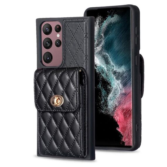 Per Samsung Galaxy S22 Ultra 5G Portafoglio verticale Custodia in pelle rombica (nero)