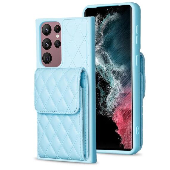 Per Samsung Galaxy S22 Ultra 5G Portafoglio verticale Custodia in pelle romboidale (blu)