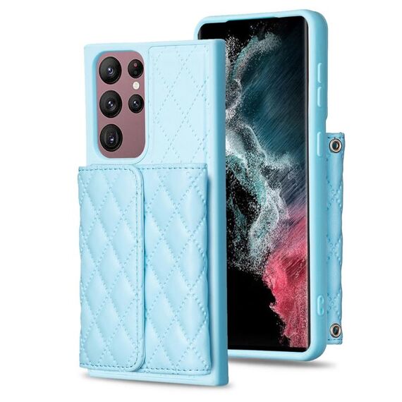 Per Samsung Galaxy S22 Ultra 5G Portafoglio orizzontale Custodia in pelle romboidale (blu)