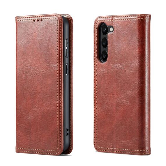 Per Samsung Galaxy S23+ 5G FIERRE SHANN Custodia a portafoglio in pelle con texture corteccia vintage (marrone)