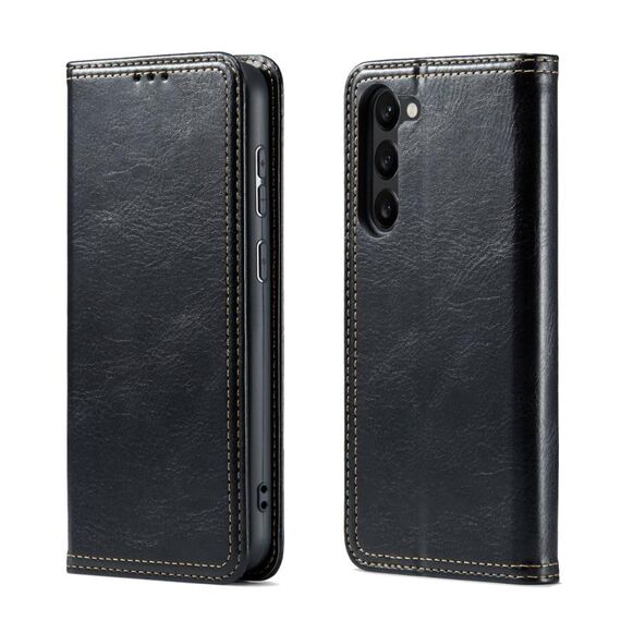Per Samsung Galaxy S23+ 5G FIERRE SHANN Custodia a portafoglio in pelle con texture corteccia vintage (nero)