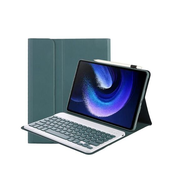 Per Xiaomi Pad 6 / Pad 6 Pro A0N7 Custodia in pelle per tastiera Bluetooth ultrasottile in pelle di agnello (verde scuro)