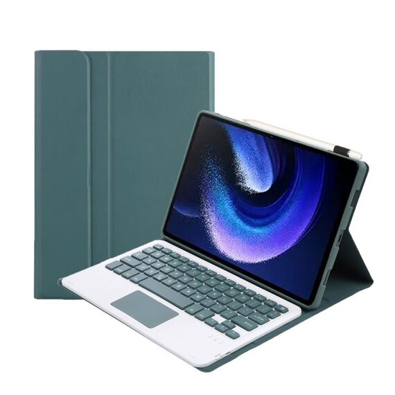 Per Xiaomi Pad 6 / Pad 6 Pro A0N7-A Custodia in pelle per tastiera Bluetooth ultrasottile con texture in pelle di agnello con touchpad (verde scuro)