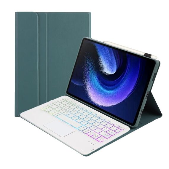 Per Xiaomi Pad 6 / Pad 6 Pro A0N7-AS Pelle di agnello Custodia in pelle per tastiera Bluetooth con retroilluminazione ultrasottile con touchpad (verde scuro)
