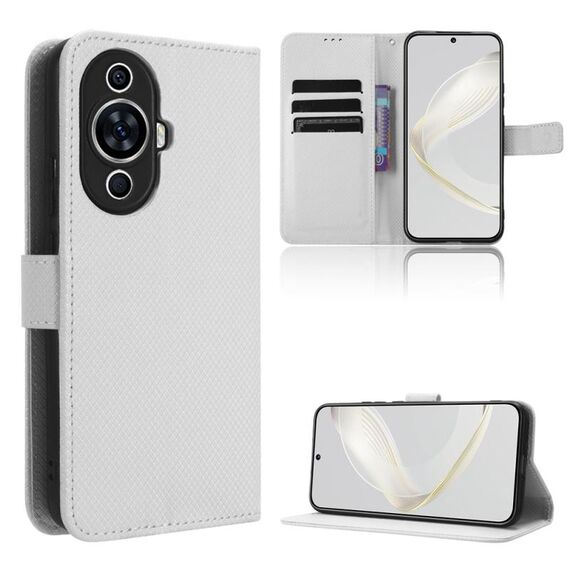 Custodia in pelle per Huawei nova 11 Pro Diamond Texture (bianca)