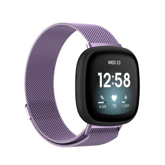 Per Fitbit Versa 4 cinturino in tessuto metallico milanese magnetico, misura piccola (viola chiaro)