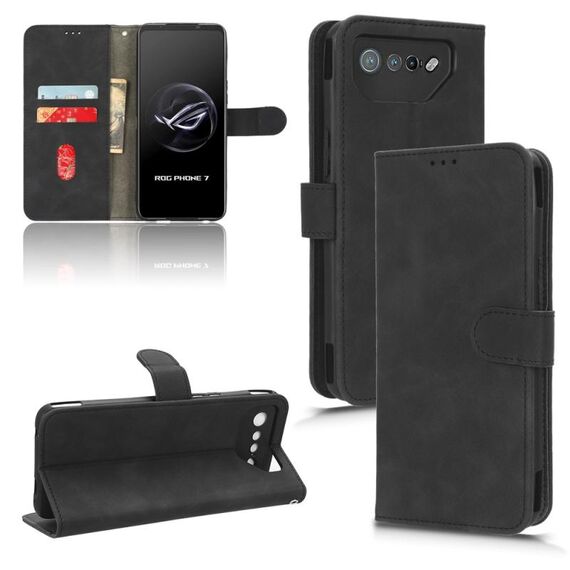 Per ASUS ROG Phone 7 Custodia per telefono in pelle con vibrazione magnetica Skin Feel (nera)