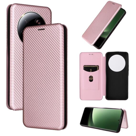 Per Xiaomi 13 Ultra Custodia in pelle con texture in fibra di carbonio (rosa)
