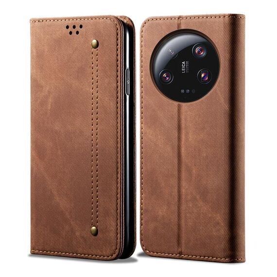 Per Xiaomi 13 Ultra Denim Texture Custodia per cellulare in pelle stile casual (marrone)