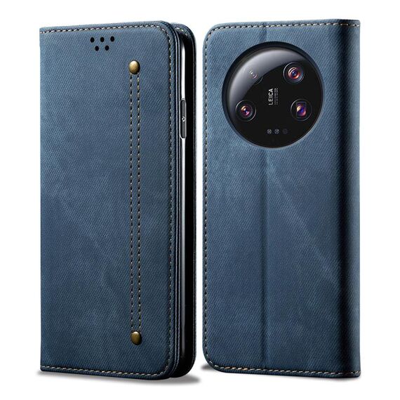 Per Xiaomi 13 Ultra Denim Texture Custodia per telefono in pelle flip stile casual (blu)