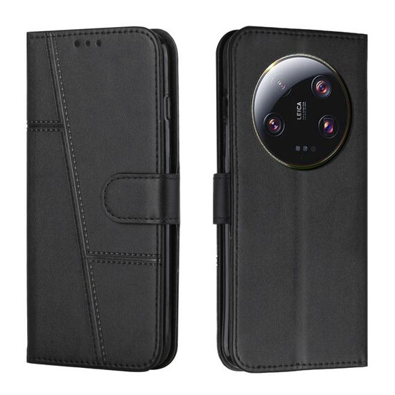 Custodia per telefono in pelle con fibbia in vitello con cuciture ultra cucite per Xiaomi 13 (nero)