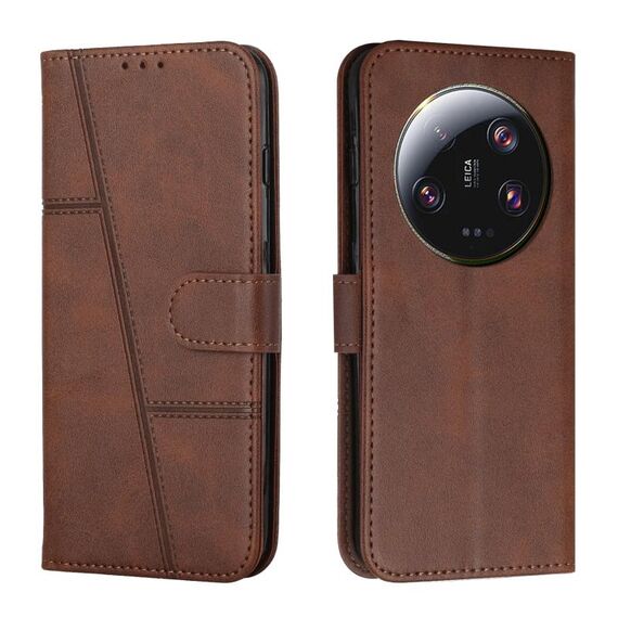 Custodia per telefono in pelle con fibbia in pelle di vitello con cuciture ultra xiaomi 13 (marrone)