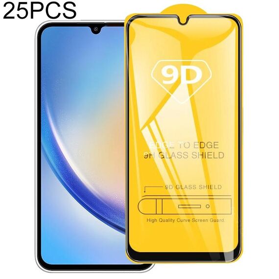 Per Samsung Galaxy A34 5G 25 pezzi 9D Full Glue Pellicola in vetro temperato a schermo intero