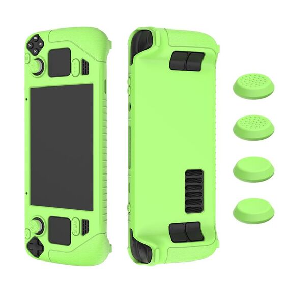 Custodia protettiva in silicone morbido per controller di gioco Steam Deck con copritasto 4 pezzi (verde luminoso)