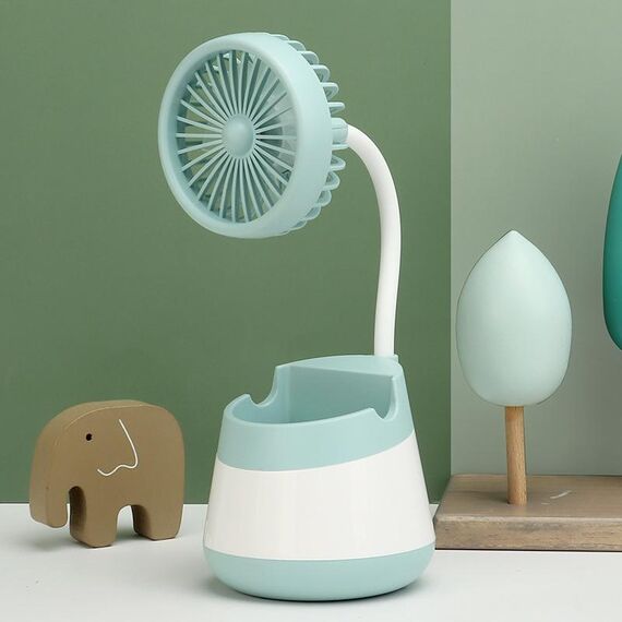Ventilatore portapenne da tavolo con ricarica USB 276A con funzione di supporto per telefono Ventilatore portatile per dormitorio (verde)