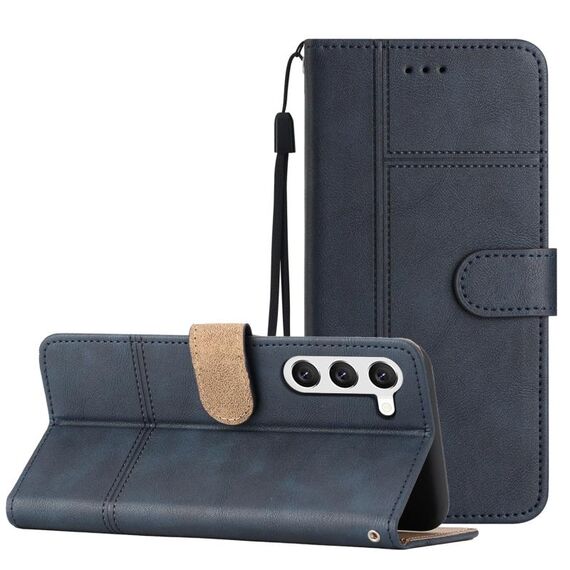 Per Samsung Galaxy S23 + 5G Custodia in pelle per telefono in pelle bovina stile business (blu)