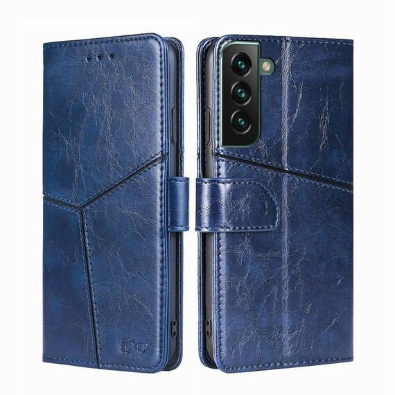 Per Samsung Galaxy S23+ 5G Custodia per cellulare in pelle con cuciture geometriche orizzontali (blu)