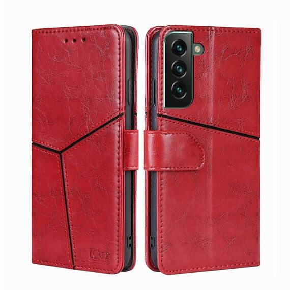 Per Samsung Galaxy S23+ 5G Custodia per cellulare in pelle con cuciture geometriche orizzontali (rosso)