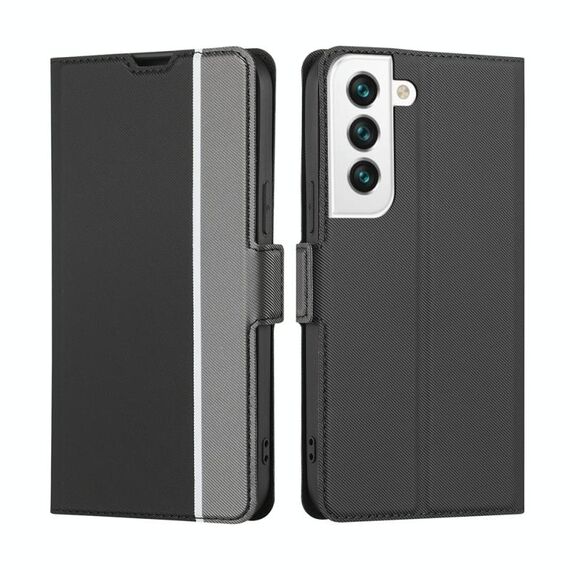 Per Samsung Galaxy S23 5G Custodia per telefono in pelle con bottoni laterali in tessuto twill (nero)