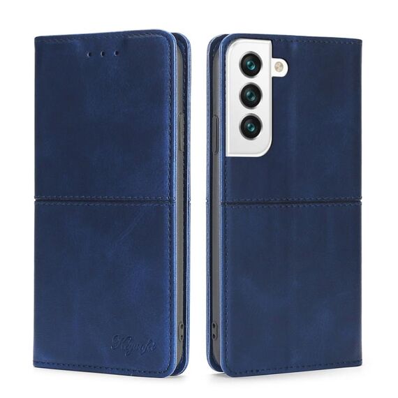 Per Samsung Galaxy S23 5G Custodia per telefono in pelle con vibrazione orizzontale magnetica a forma di mucca (blu)