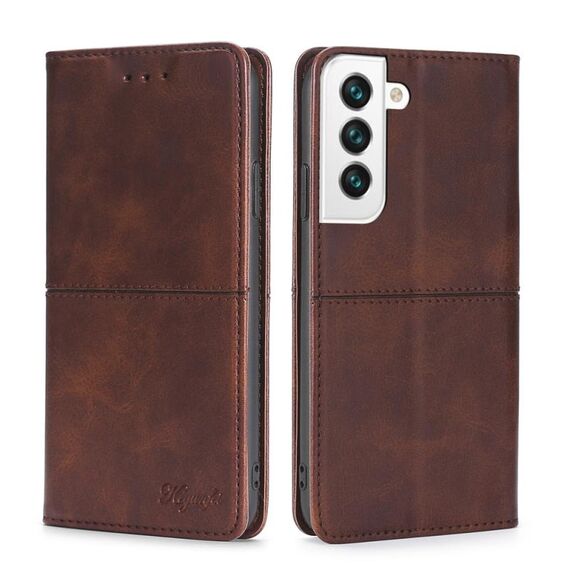 Per Samsung Galaxy S23 5G Custodia per telefono in pelle con vibrazione orizzontale magnetica a forma di mucca (marrone scuro)