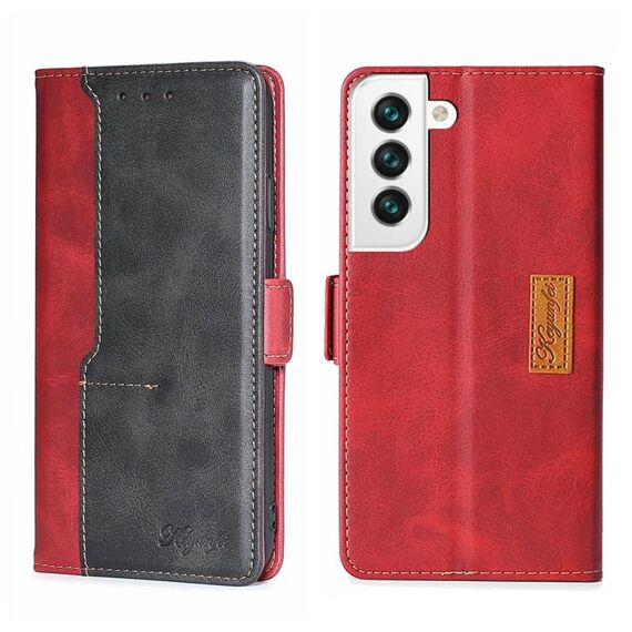 Per Samsung Galaxy S23 5G Custodia in pelle con fibbia laterale a contrasto di colore (rosso + nero)