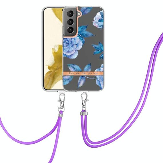 Per Samsung Galaxy S23 5G Custodia per telefono in TPU con fiori e piante serie IMD con cordino (orchidea peonia)