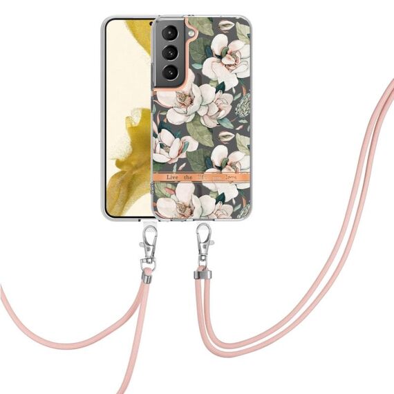 Per Samsung Galaxy S23 5G Custodia per cellulare in TPU con fiori e piante serie IMD con cordino (verde Gardenia)