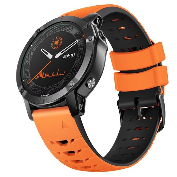 Per cinturino in silicone a sgancio rapido trapezoidale da 22 mm per Garmin Fenix 7 (arancione nero)