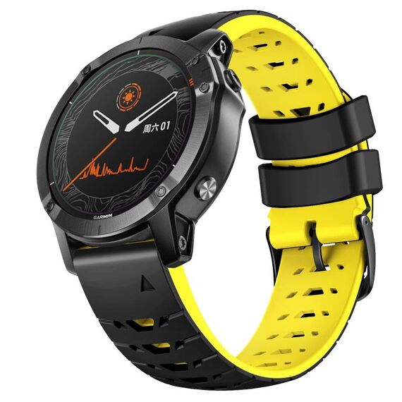 Per cinturino in silicone a sgancio rapido trapezoidale da 22 mm per Garmin Fenix 7 (nero giallo)