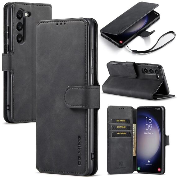 Per Samsung Galaxy S23 5G DG.MING Custodia per cellulare in pelle con bordo in olio retrò (nero)