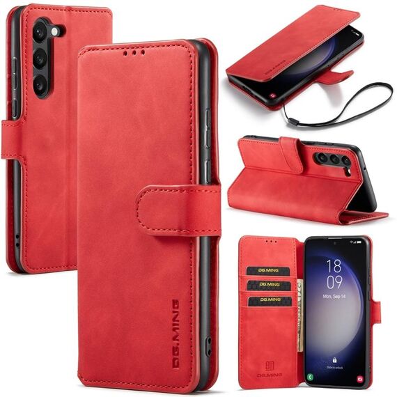 Per Samsung Galaxy S23 + 5G DG.MING Custodia per telefono in pelle a conchiglia con bordo olio retro (rosso)