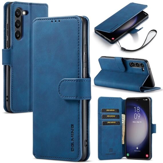 Per Samsung Galaxy S23 + 5G DG.MING Custodia per telefono in pelle con retro olio bordo retro (blu)