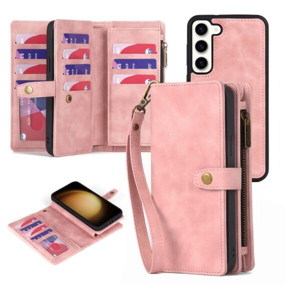 Per Samsung Galaxy S23 5G Portafoglio con cerniera Custodia staccabile in pelle MagSafe (rosa)