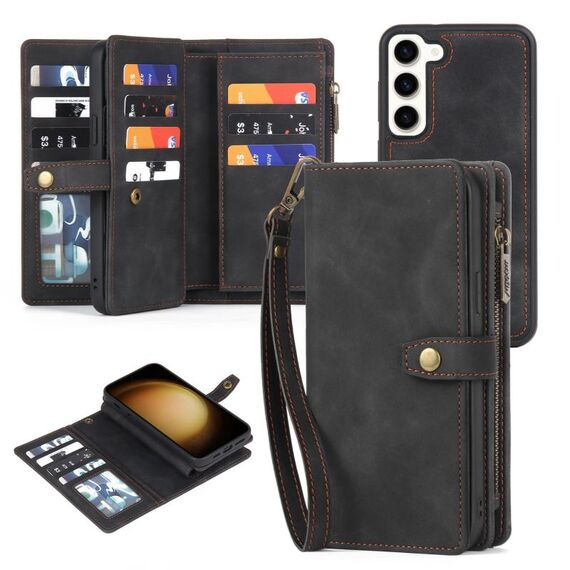 Per Samsung Galaxy S23 5G Portafoglio con cerniera Custodia staccabile in pelle MagSafe (nero)