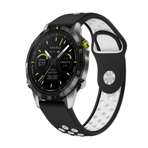 Per Garmin MARQ Athlete Gen 2 22mm Cinturino sportivo in silicone traspirante (nero + bianco)