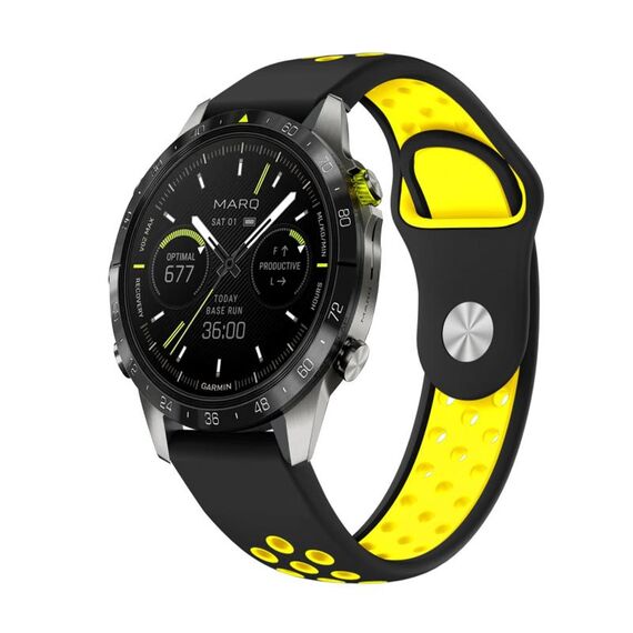 Per Garmin MARQ Athlete Gen 2 22mm Cinturino sportivo in silicone traspirante (nero + giallo)
