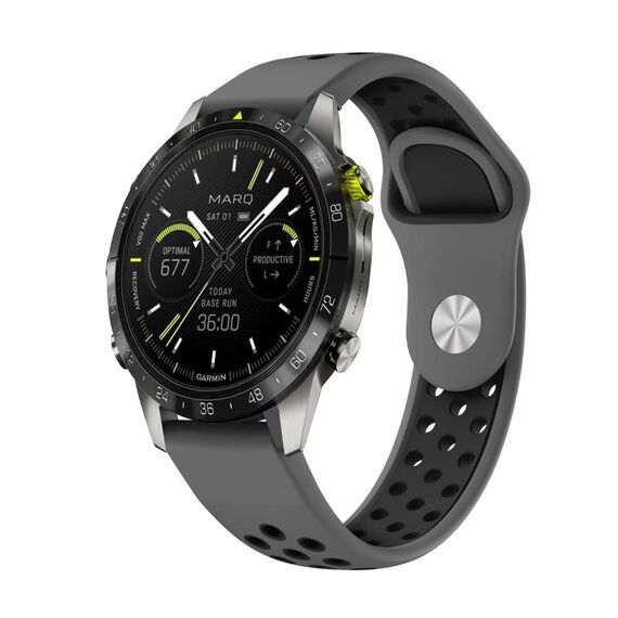 Per Garmin MARQ Athlete Gen 2 22mm Cinturino sportivo in silicone traspirante (grigio + nero)