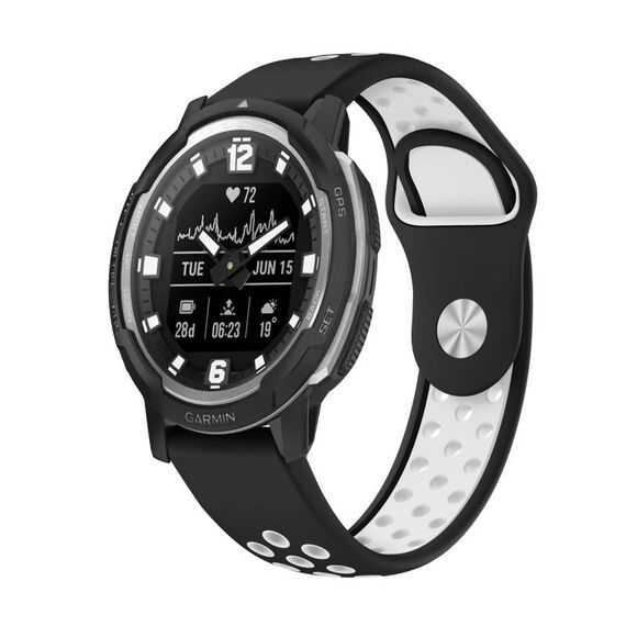 Per Garmin Instinct Crossover Solar 22mm Cinturino sportivo in silicone traspirante (nero + bianco)