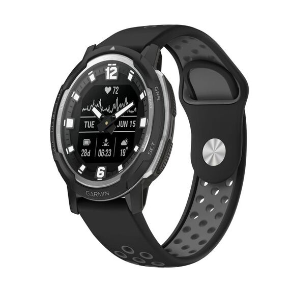 Per Garmin Instinct Crossover Solar 22mm Cinturino sportivo in silicone traspirante (nero + grigio)